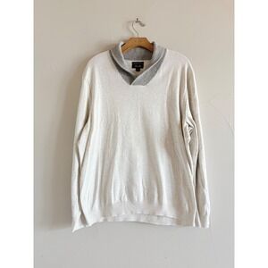 Tasso Elba Mens XL Supima Cotton Shawl Collar Pullover Sweater Cream Oatmeal‎